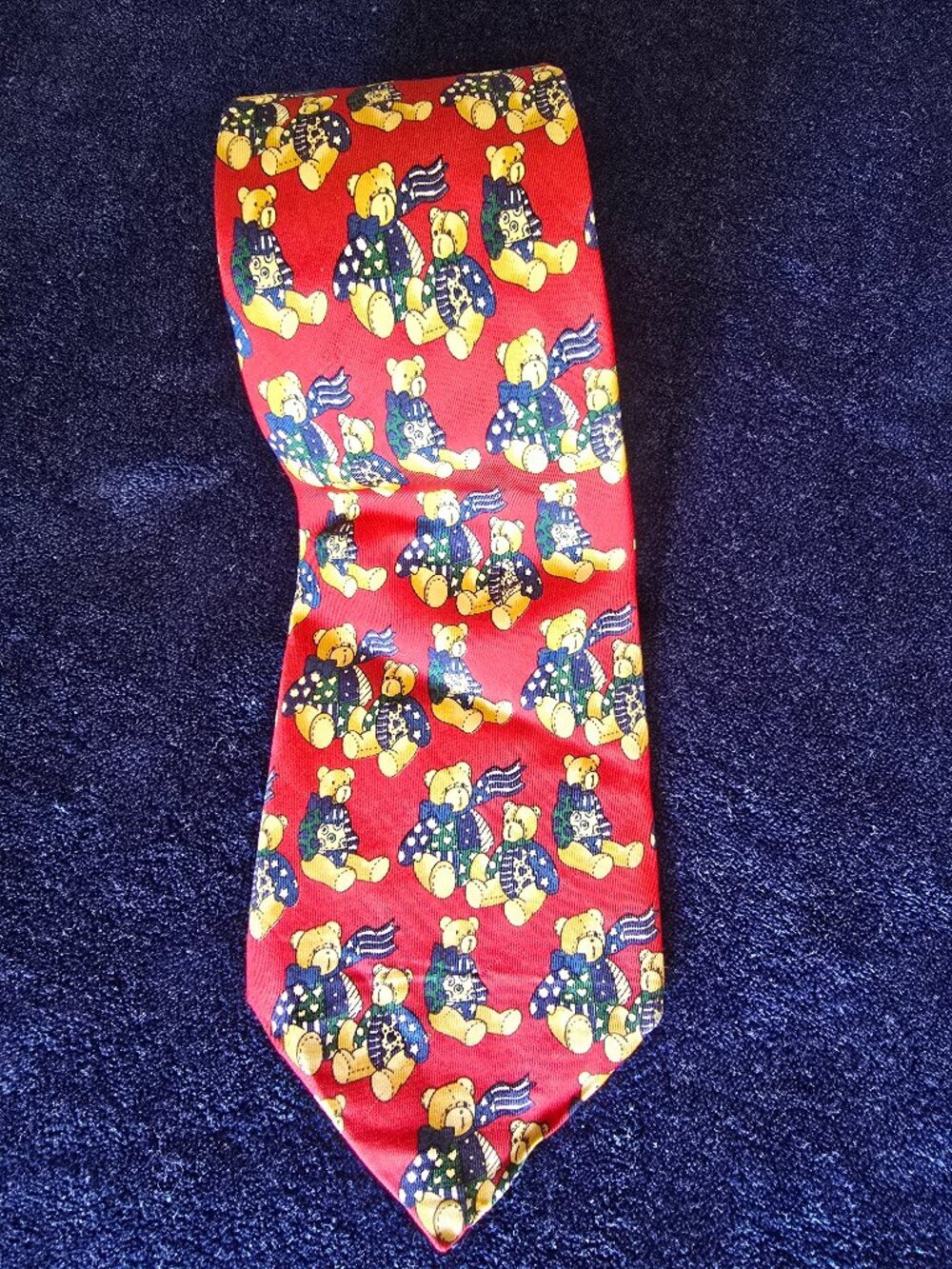 Vintage Chaps Ralph Lauren Polo Bear Silk Tie Red Made In France 90s Novelty